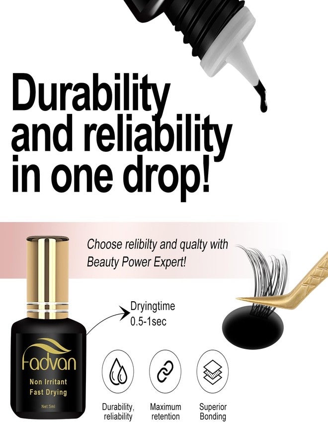 FADVAN Professional Eyelash Extension Glue - 1 Second Fast Dry, 8+ Weeks Retention, Strong Hold & Low Fume, Black Adhesive for Volume/Classic Hybrid Lashes, 5ml - Image 2